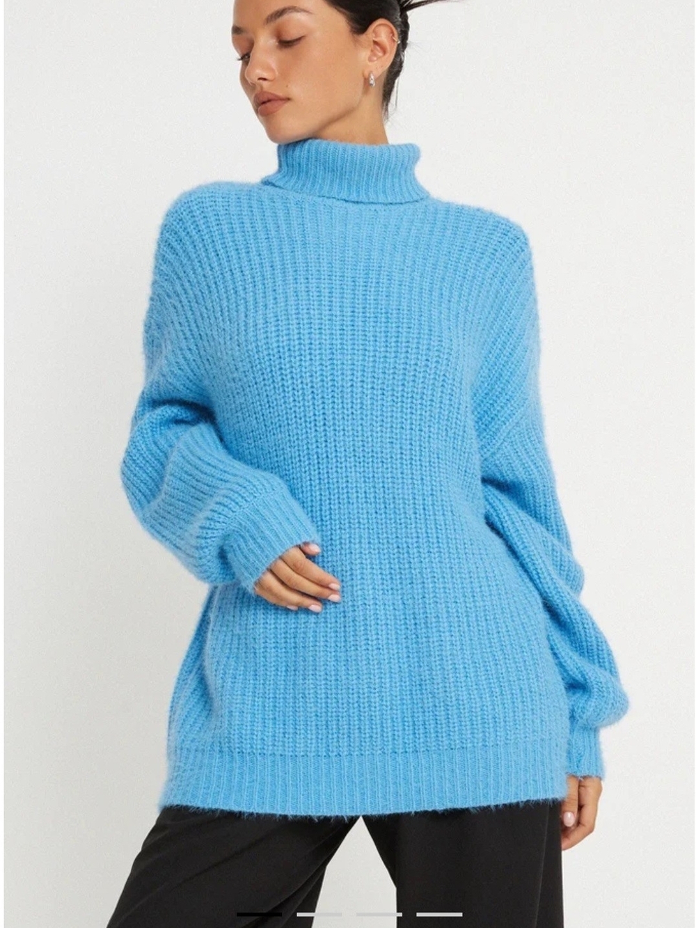 Motel Rocks Cornflower Blue Fuzzy Turtleneck Slouchy Sweater Small